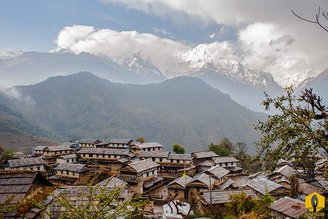 Picturesque Ghandruk village with mountain background.