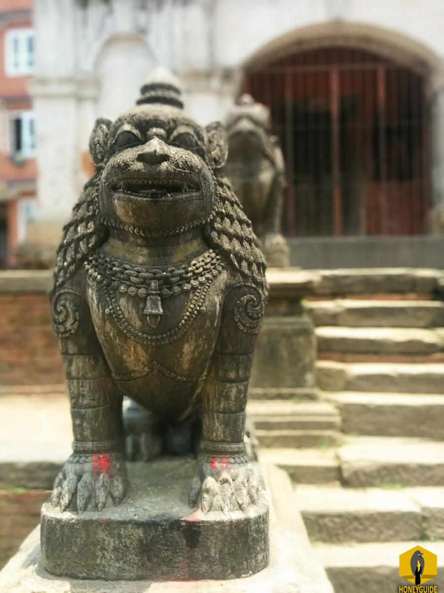 Komainu, are statue pairs of lion-like creatures guarding the entrance of the temple.