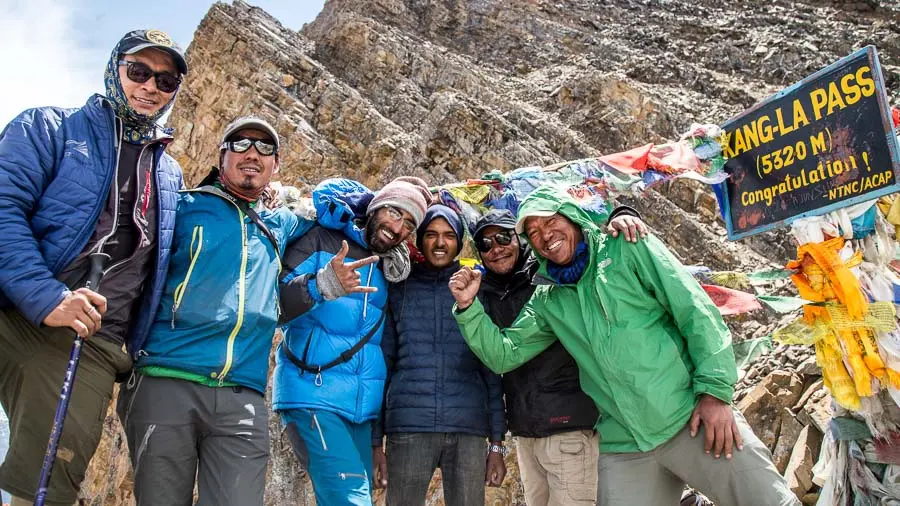 The Annapurna Seven Passes Team celebrates the crossing of the Kangla Pass. From L-R: Mingma Sherpa, Amrit Ale, Anup Vaswani, Aaloka Tumbahangphey, and Tripple Gurung.