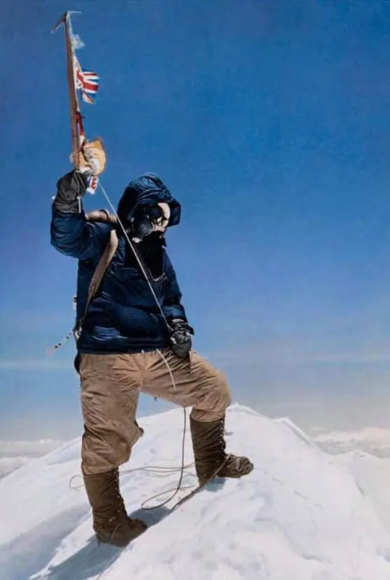 Historic photo of Tenzing Norgay on the summit of Everest in 1953