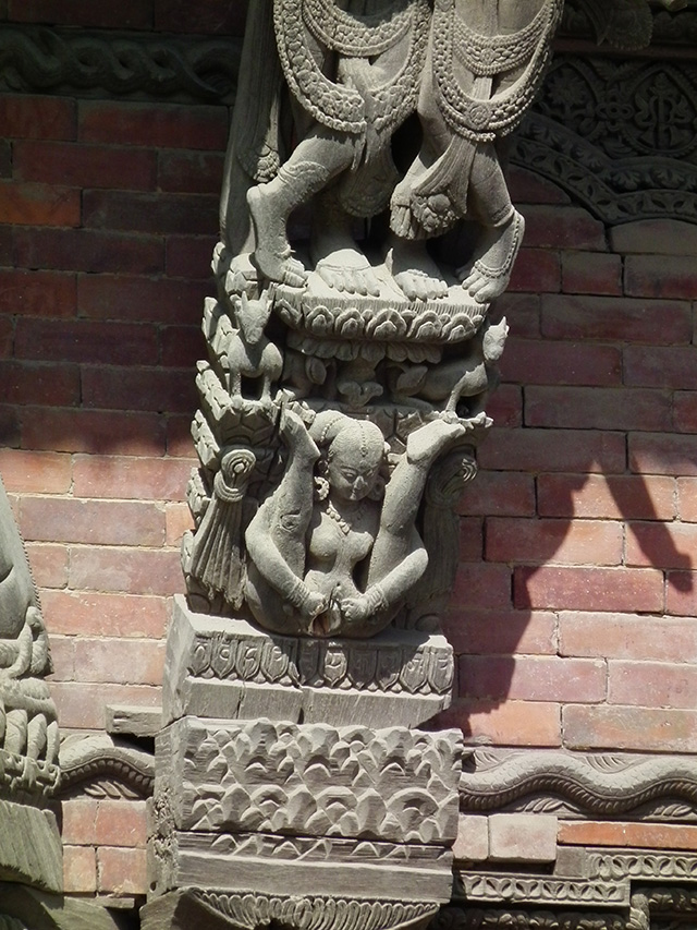 Erotic wooden carving in Basantapur