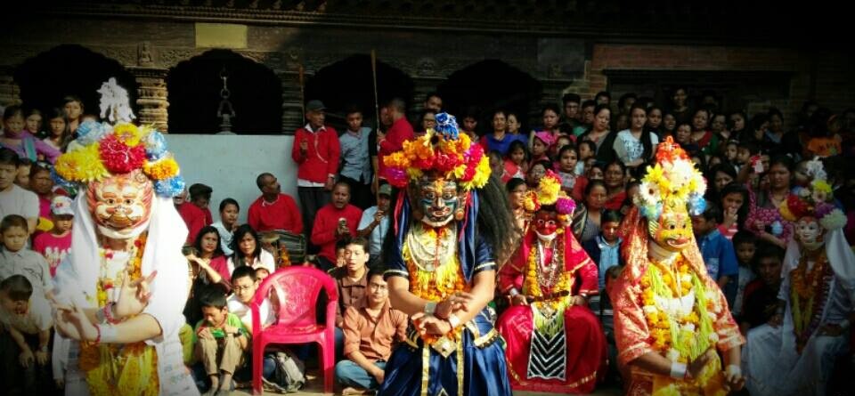 Devotees in traditional attires performing Astamatrika dance