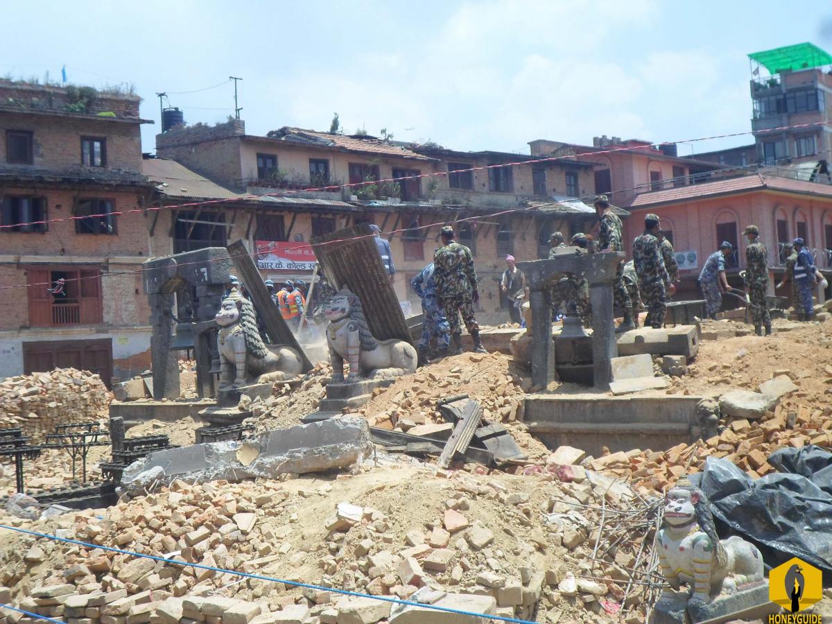 Rato Machindranath temple in Bungamati, Lalitpur destroyed by the earthquake of Nepal 2015.