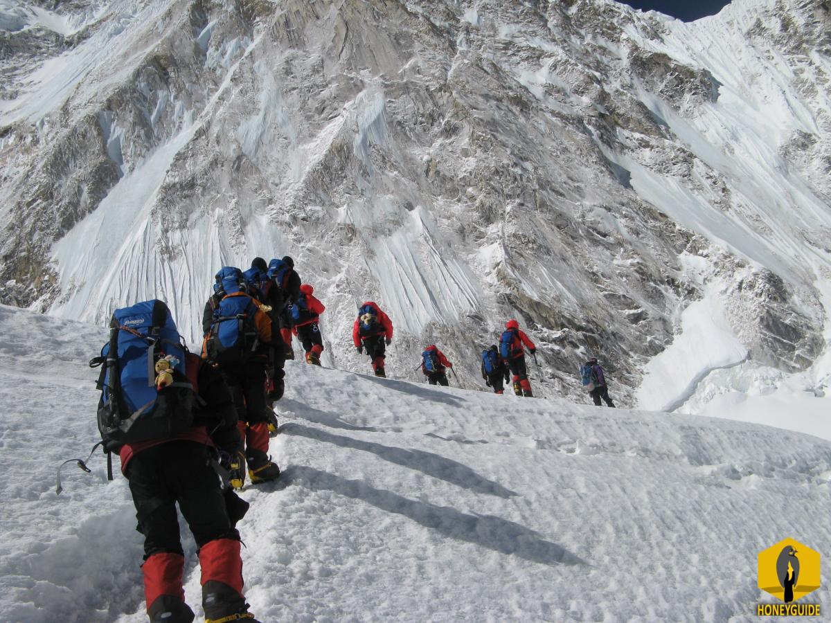 Climbers getting ready to scale Mount Everest.