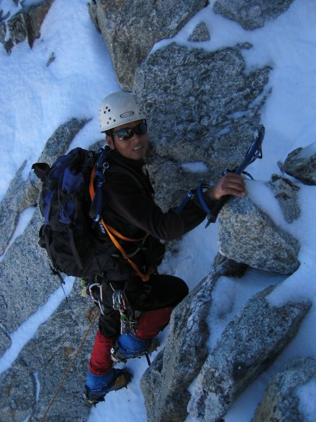 Pasang showing off his mixed climbing techniques during a training session in Nepal.