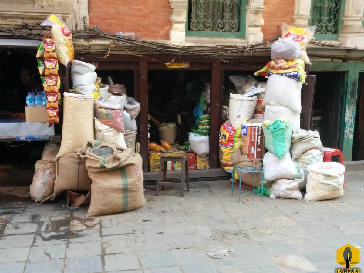 Funny things in Kathmandu. Expanding the store by occupying the road in Kathmandu.