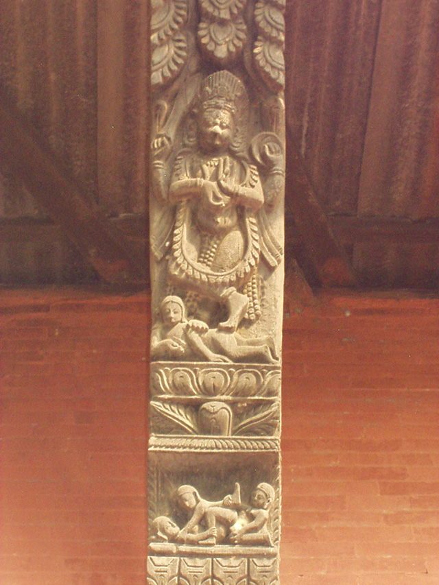 Wooden panel carving in a temple at Hajipur