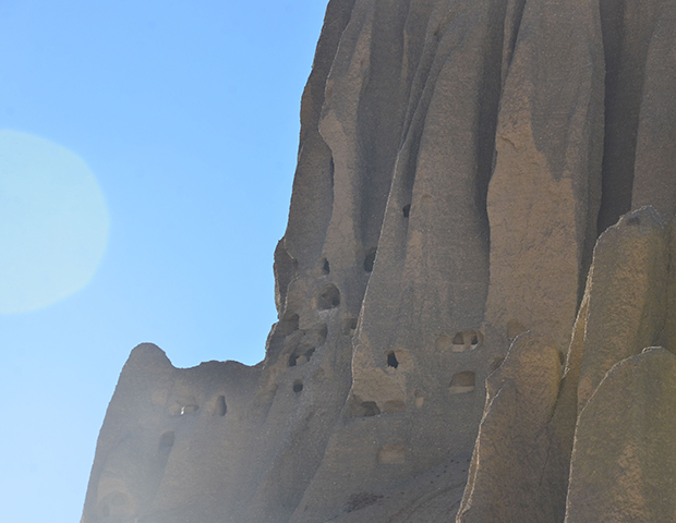 The Sky Caves on the opposite of Yara, Upper Mustang